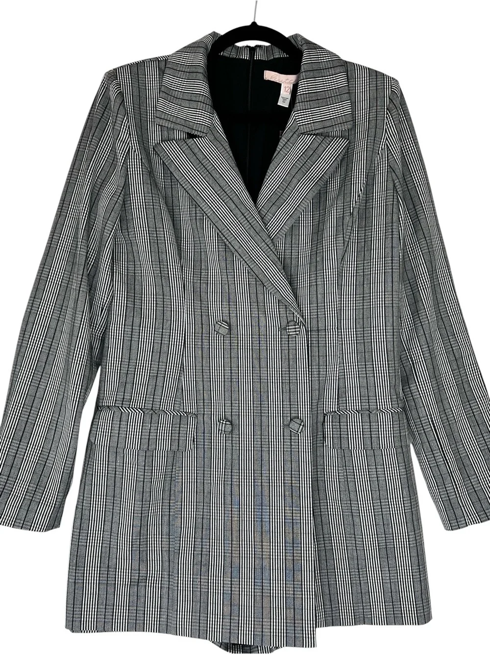 Anthropologie Hutch Double-Breasted Blazer Romper Black Plaid 12 Old Money NWT